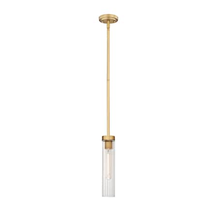 Z-Lite Beau Pendant, 1-Light, 4.75 In.W x 12.75 In.H, Rubbed Brass/Clear 740P-ROD-RB